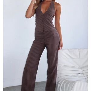 White fox Pinstripe Halter Button-Front Top